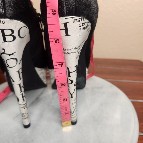 Shoes Of Prey Heels Womens 37 Black White Newspaper Custom Stiletto Platform - Picture 14 of 15